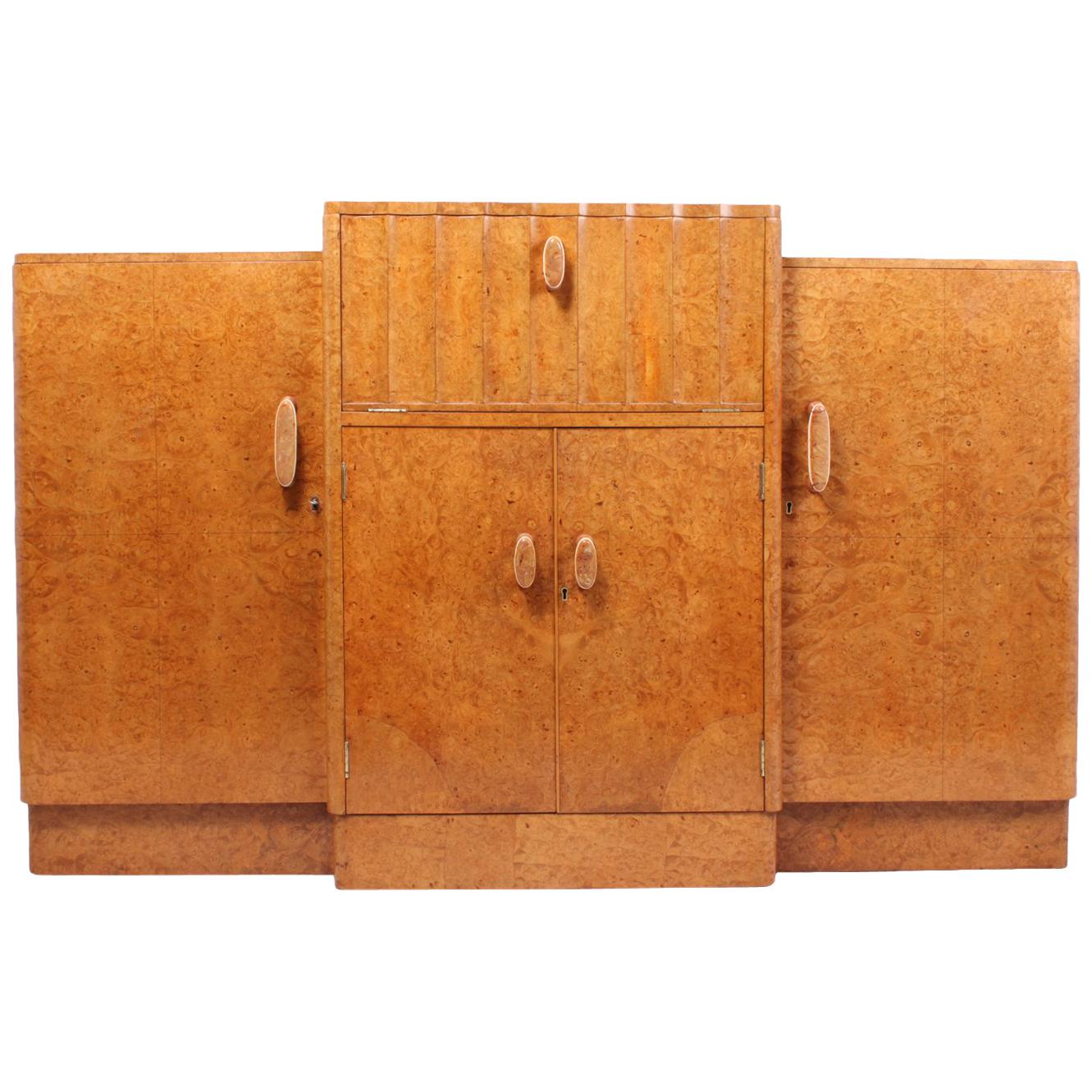Art Deco Sideboard Cocktail in Burr Maple For Sale