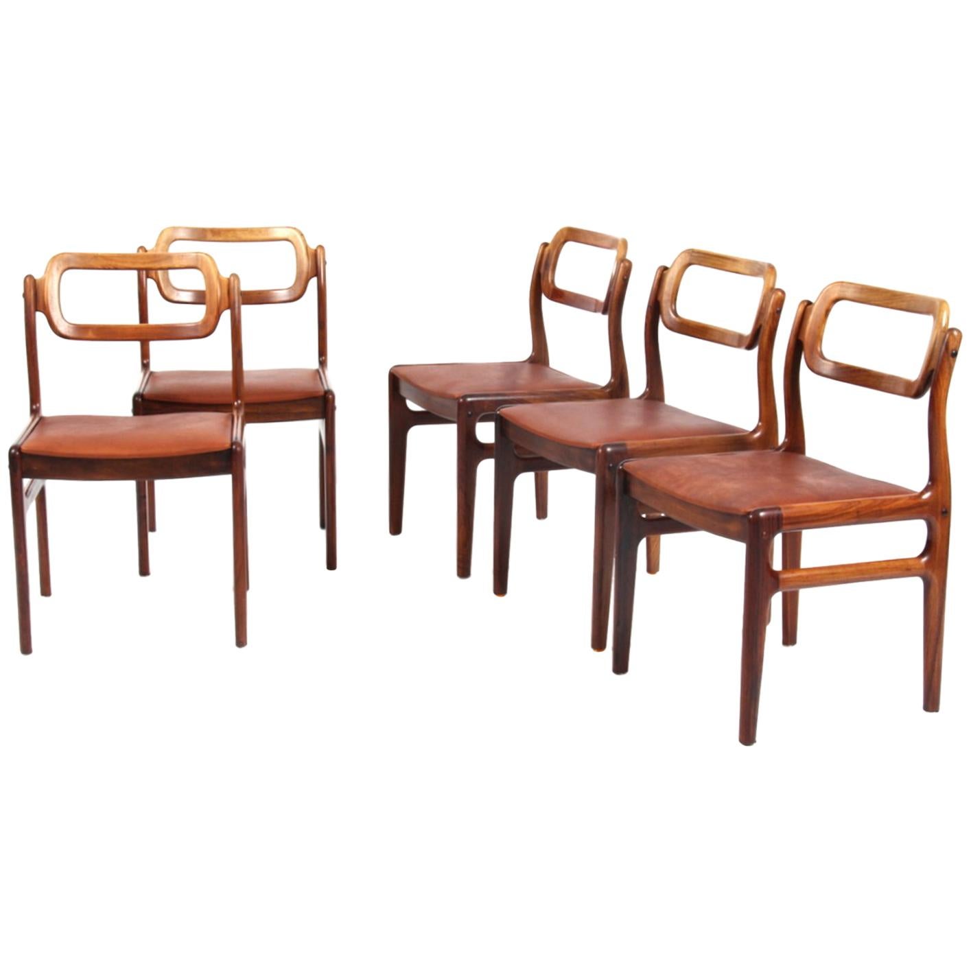 1960s Johannes Andersen Five Dining Chairs for Uldum Møbelfabrik, Rosewood