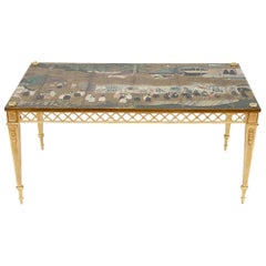 Gilt Bronze Coffee Table and Chinese Style Wallpaper Top, circa 1970