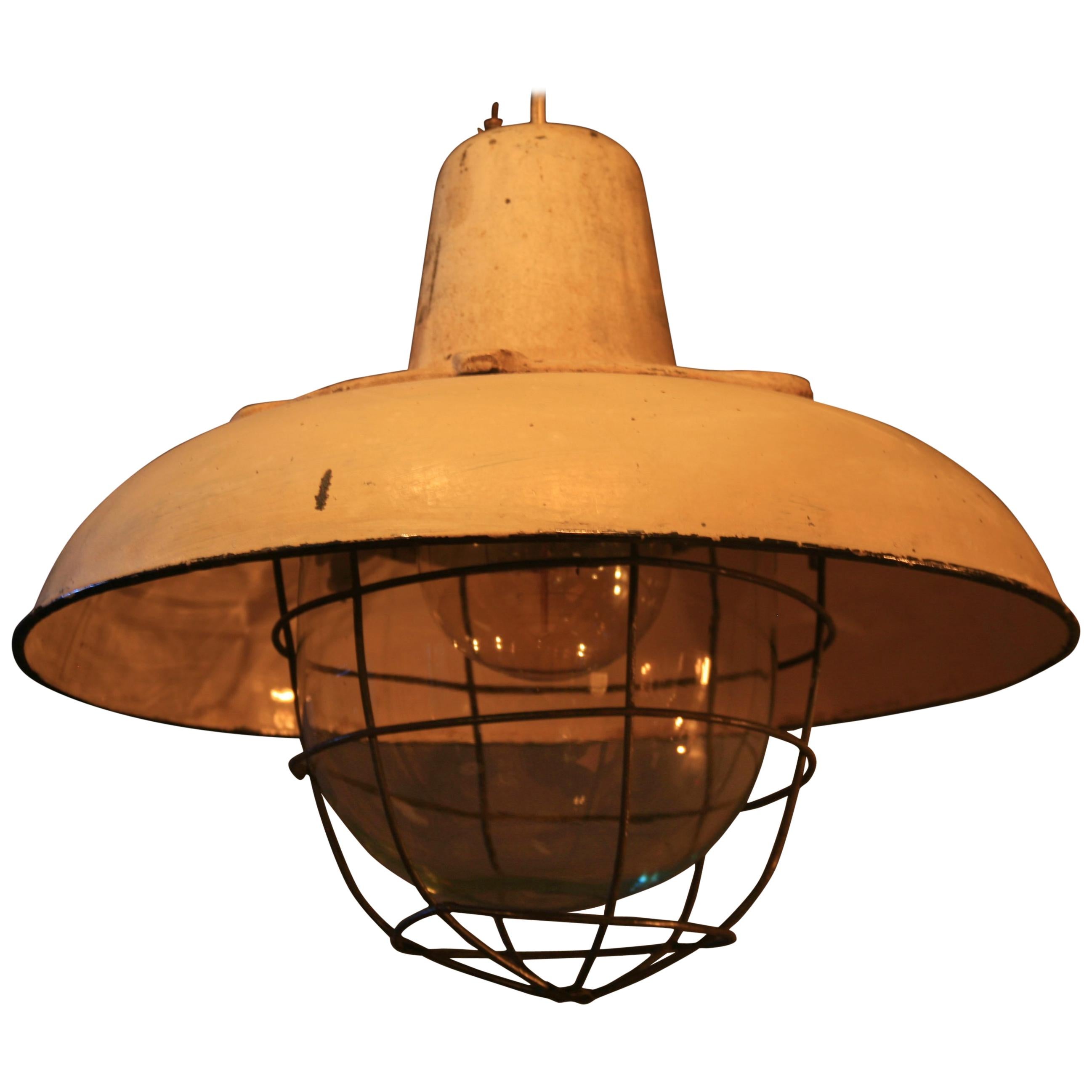 1950s Large Factory Lamp with a Reflector For Sale