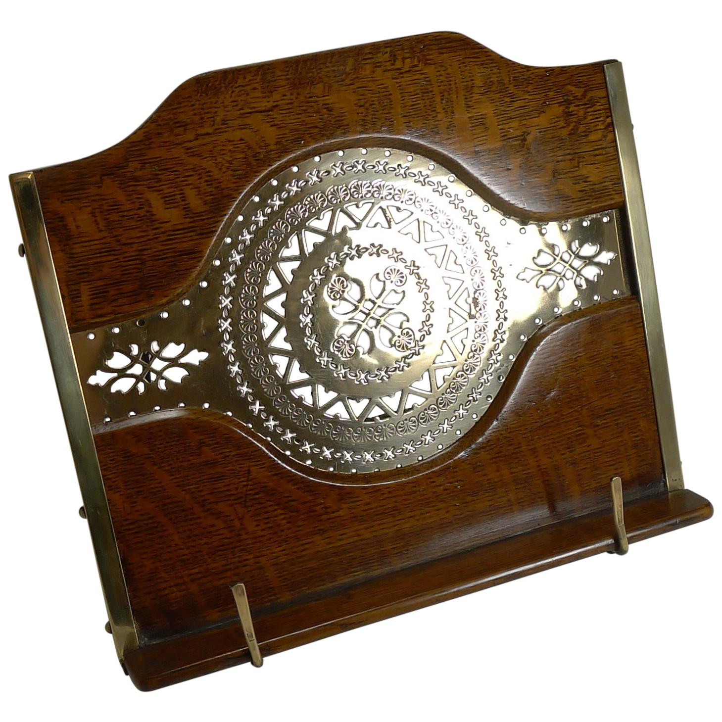 Antique English Oak and Brass Lectern / Book Rest, circa 1890