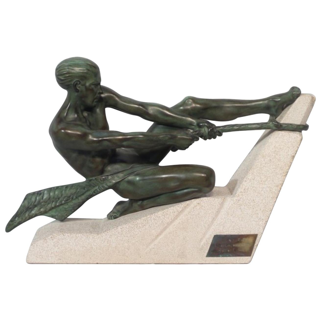 Max Le Verrier Art Deco Male Sculpture the Struggle Signed circa 1930 Bronzed