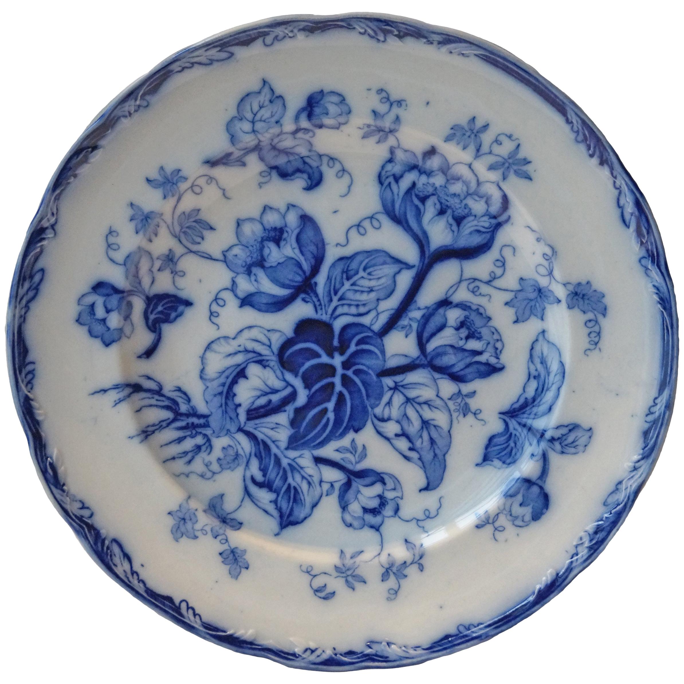 Antique Wedgwood Water Nymph, Flow Blue Dessert Plates, England, 1860s For Sale