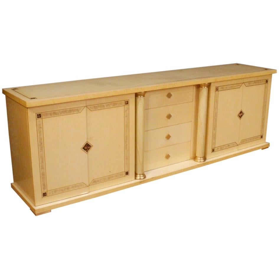 20th Century Exotic Wood and Brass Decorations Italian Modern Sideboard, 1970 For Sale