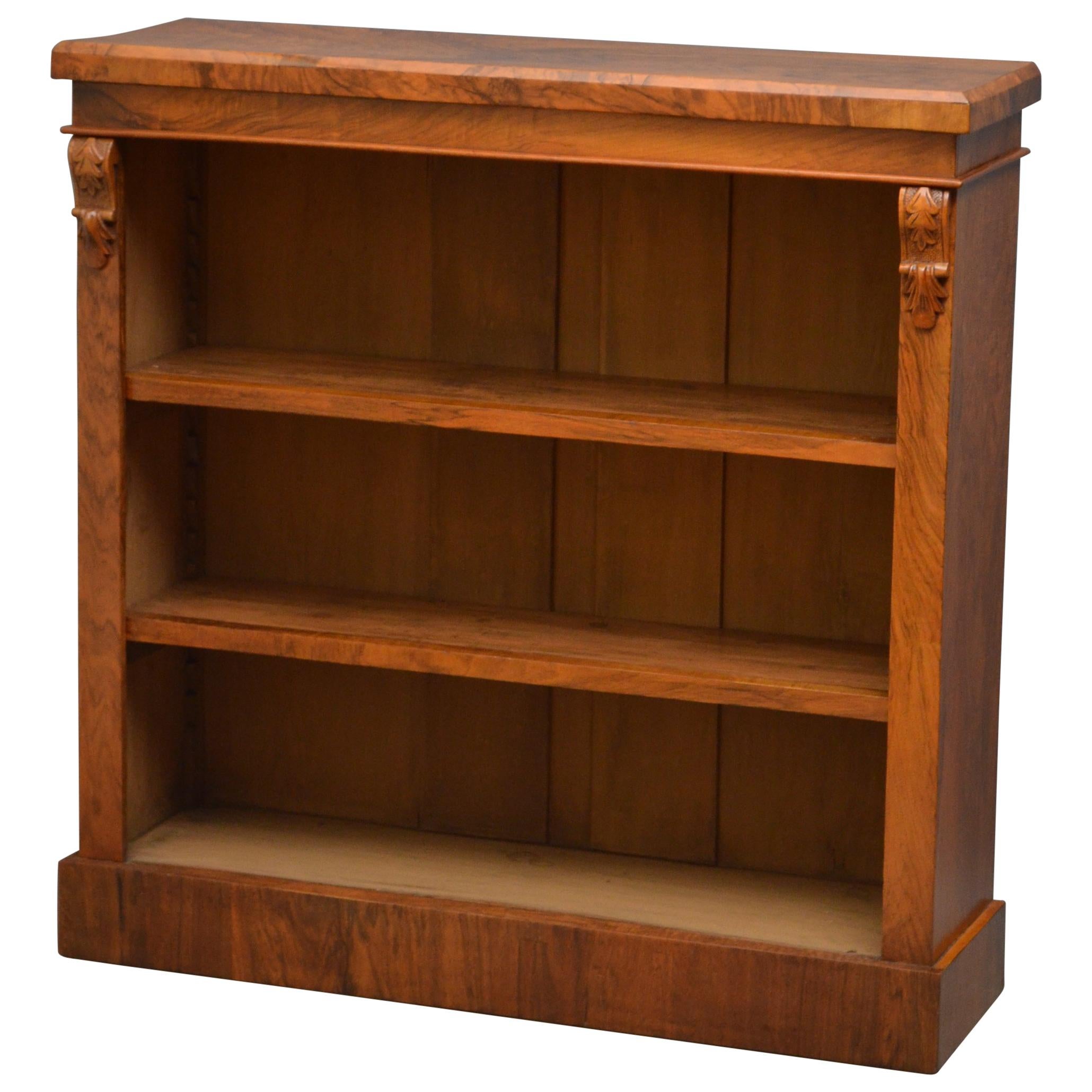 Victorian Figured Walnut Open Bookcase