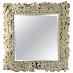 Italian Carved Bleached Walnut Acanthus Leaf and Shell Mirror