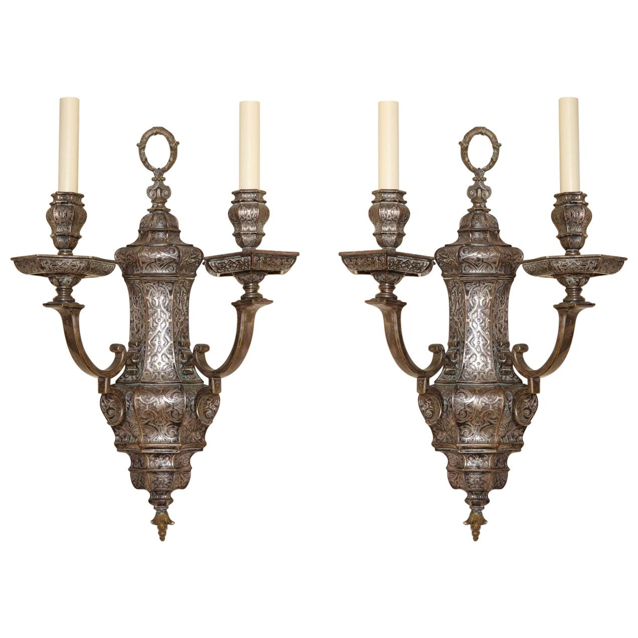 Pair of E. F. Caldwell Regency Style Silvered Sconces