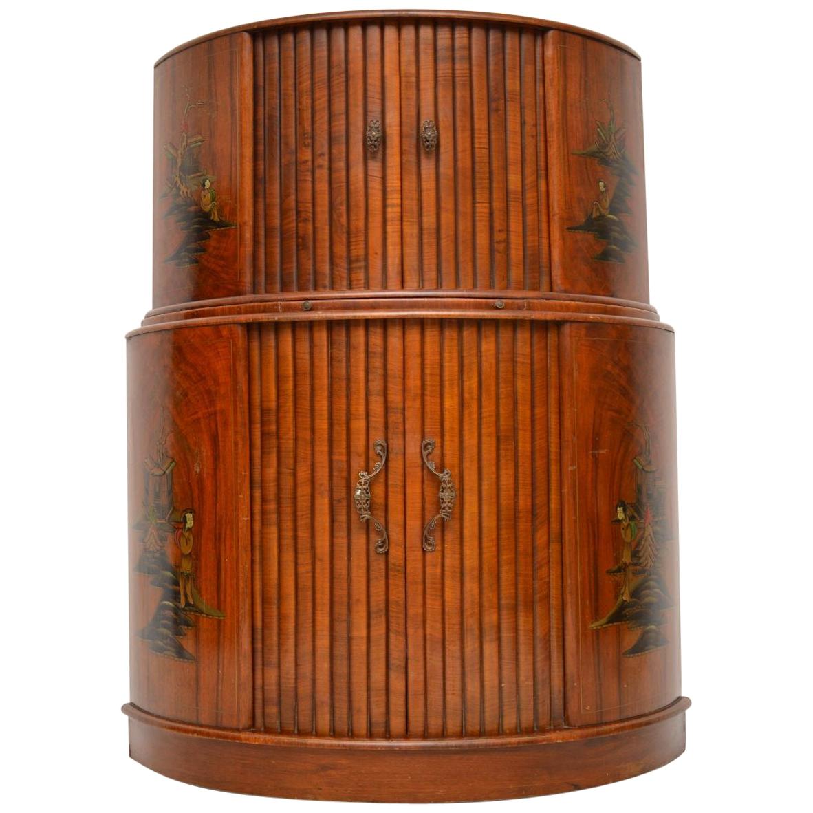 Art Deco Walnut and Chinoiserie Cocktail Cabinet