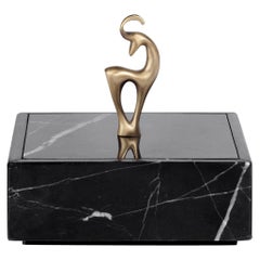 Contemporary Handmade Square Box "Elaphos" in Marble and Brass Handle by Anaktae