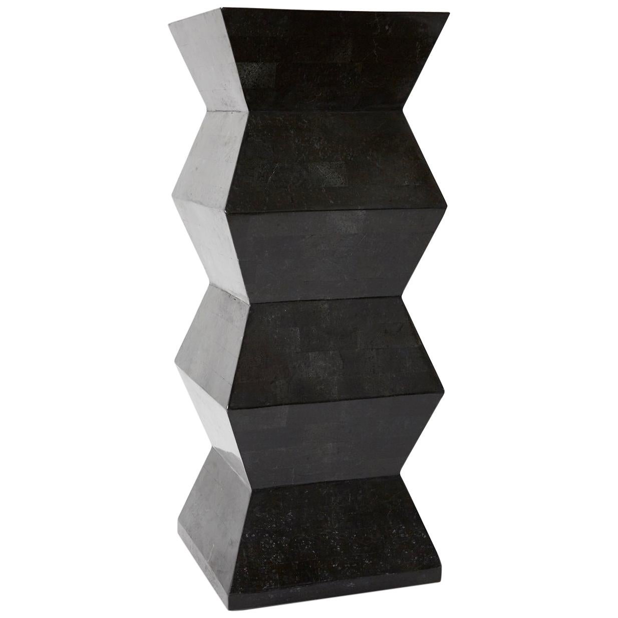 Oversized Postmodern Tessellated Black Stone Accordion Pedestal, 1990s