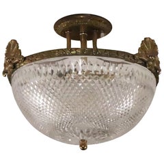 1931 NYC Hôtel Waldorf Astoria Ornate Cast Brass Semi Flush Light