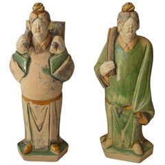 Fine Rare Pair of Ming Dynasty Tomb Figures of Porters, circa 1368-1644 中国古董