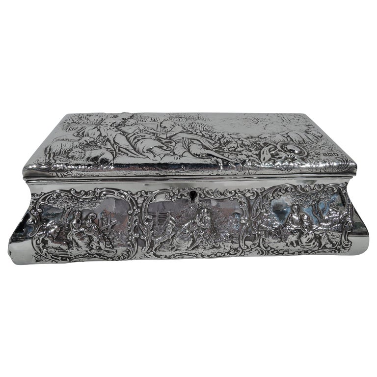 Antique English Edwardian Sterling Silver Jewelry Casket Box For Sale ...