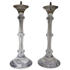 1940s Pair of Glass Candlestick Shaped Lamps, France