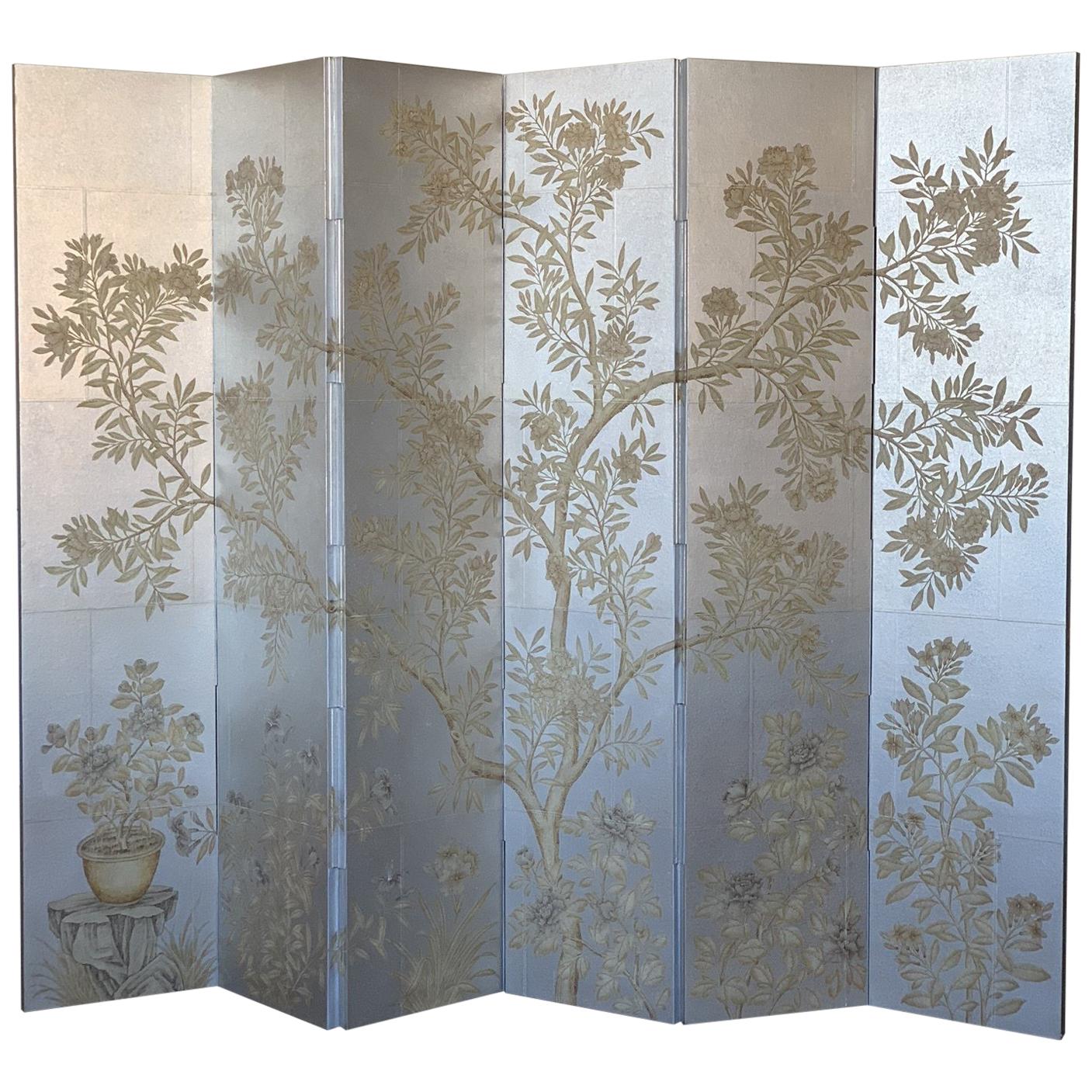 Gracie Six-Panel Silver Hand Painted Screen