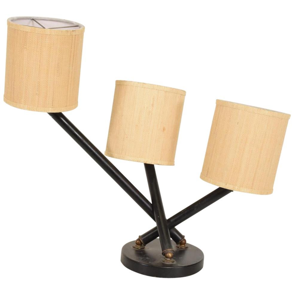 Midcentury Mexican Modernist Tri-Arm Table Lamp with Brass Accents