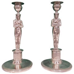 Antique Pair of Elegant Silver Candlesticks, Early 19th Century