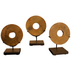 Ancient Chinese Handmade Three Jade Bi Group 2000 BC