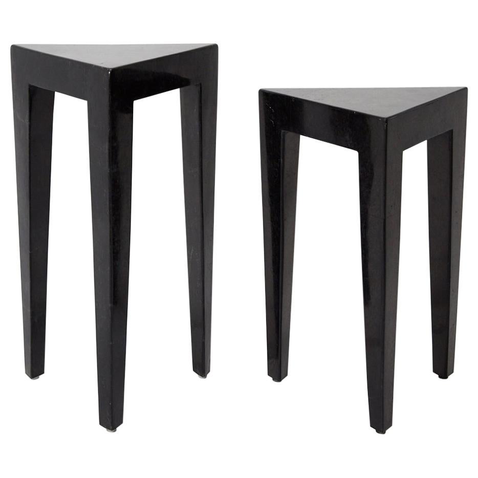Black Tessellated Stone Triangular Nesting Tables, 1990s For Sale