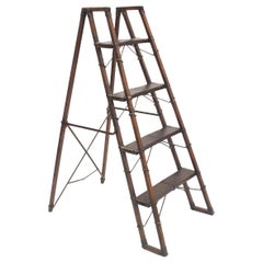 English Victorian Oak Collapsible Library Ladder