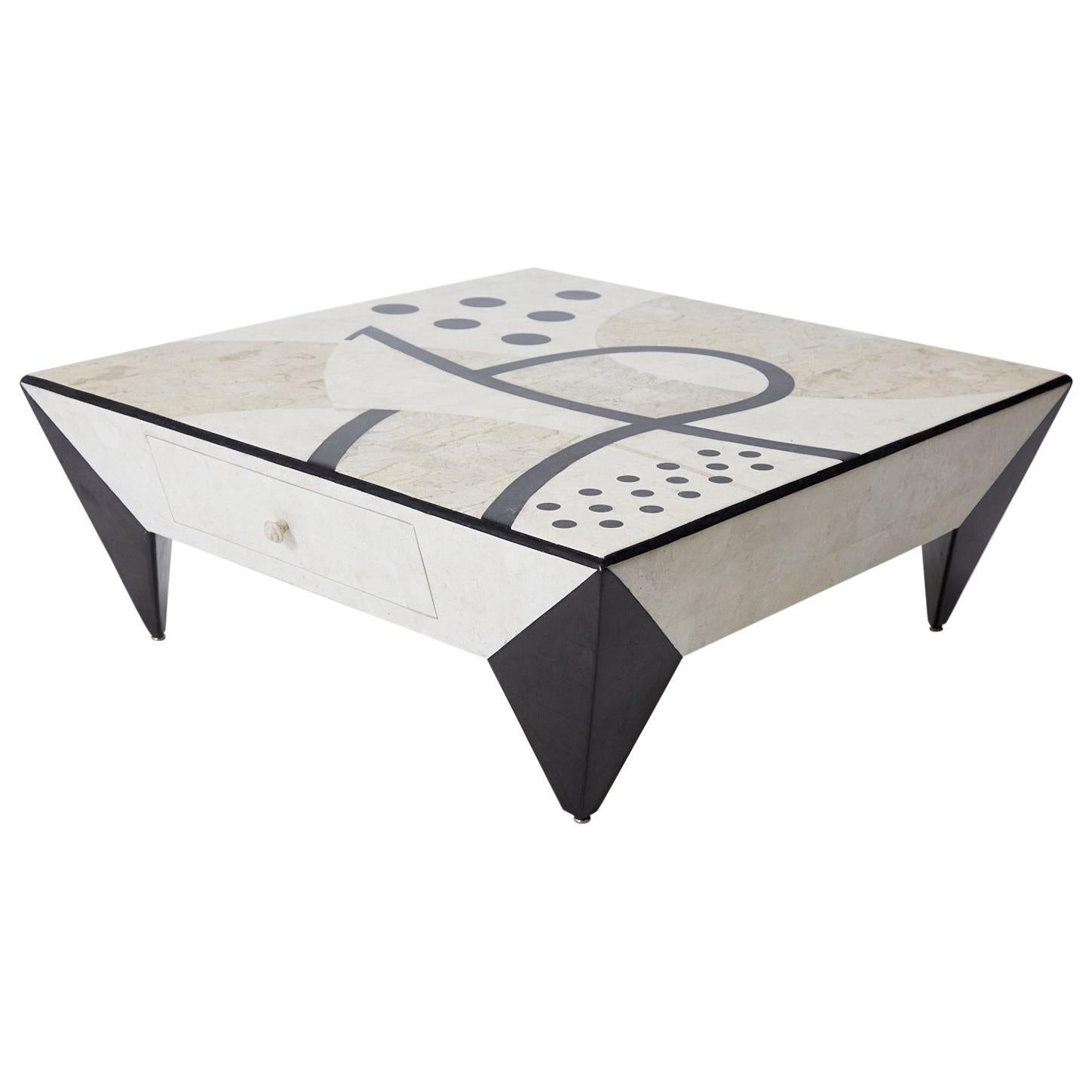 Postmodern Tessellated Stone "Et Cetera" Square 2-Drawer Cocktail Table, 1990s im Angebot