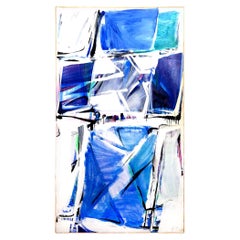 Peinture abstraite française du 20e siècle en bleu blanc de Daniel Clesse