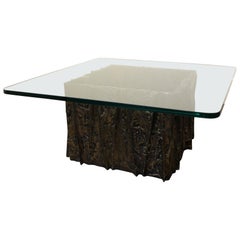 Glass and Bronze Brutalist Coffee Table by Paul Evans