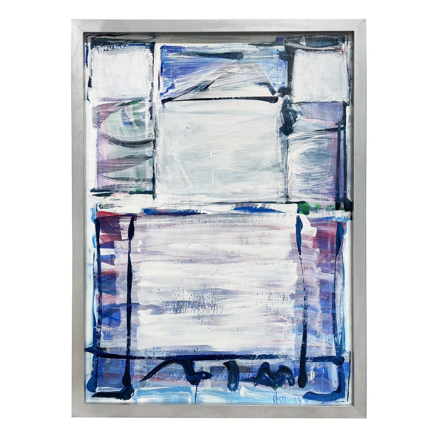 20th Century Blue-White Abstract Composition, French Painting by Daniel Clesse For Sale