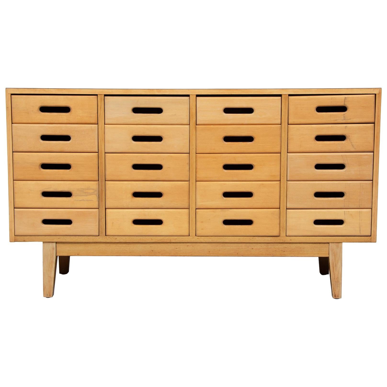 James Leonard for Esavian Chest of 20 School Drawers with Formica Top
