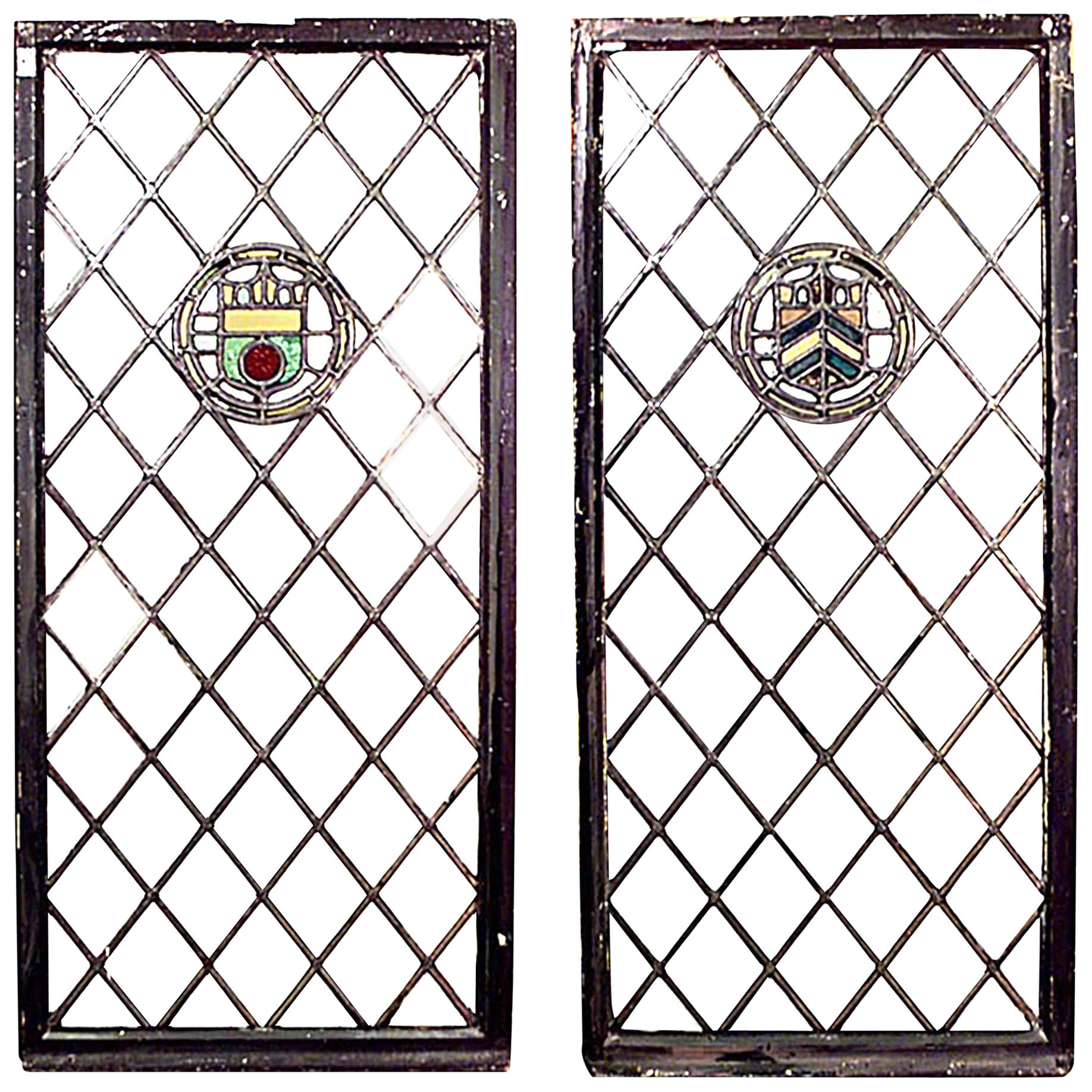 Pair of English Renaissance Revival Leaded Glass Windows For Sale