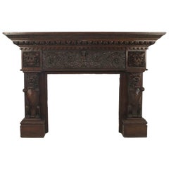 19th Century English Renaissance Carved Mahogany Lion Mantel