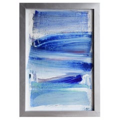 Peinture abstraite moderne française du XXe siècle, bleu clair et blanc, par Daniel Clesse