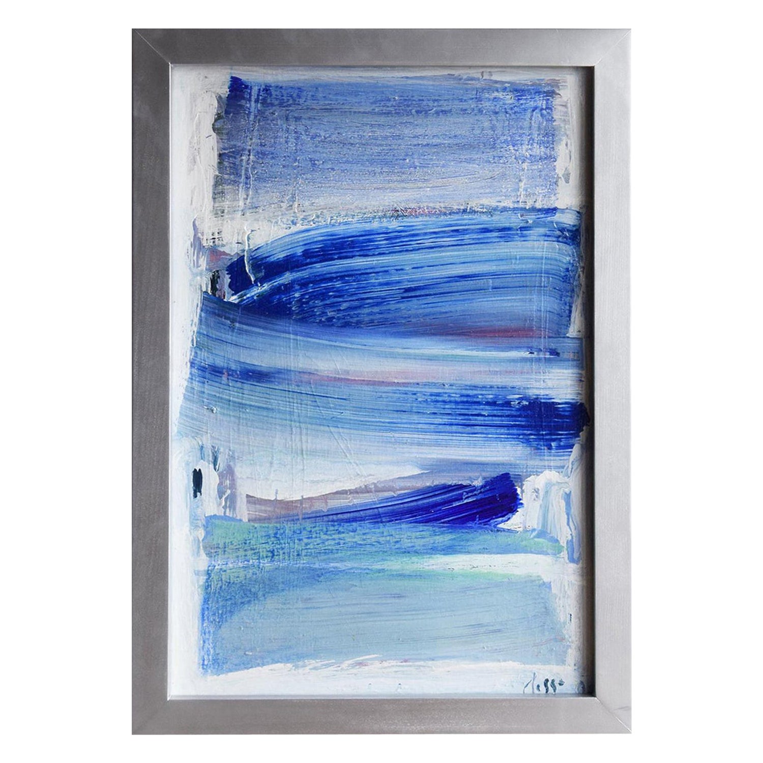 Pittura astratta moderna francese del XX secolo di Daniel Clesse, colore azzurro e bianco