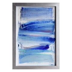 Pittura astratta moderna francese del XX secolo di Daniel Clesse, colore azzurro e bianco