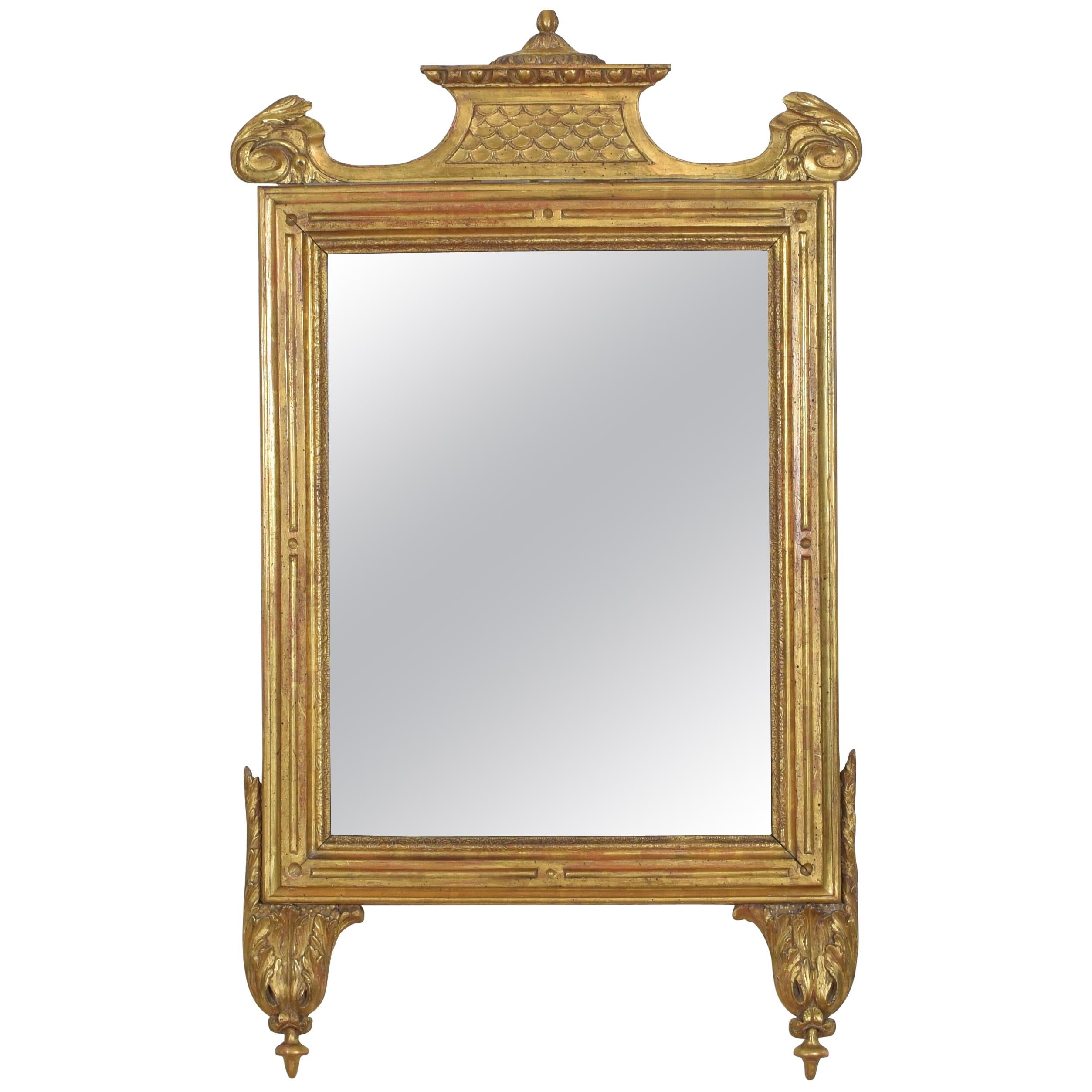 Italian Early Neoclassical Carved Giltwood Mirror, Last Quarter of 18th Century