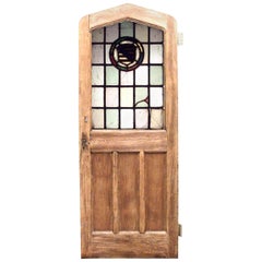English Renaissance Oak and Leaded Glass Door
