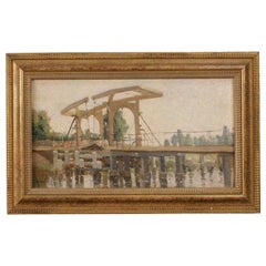 Verleur 20th Century Oil On Cardboard Dutch Signed Dated Bridge Painting, 1950