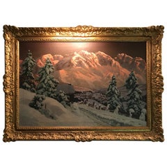 19th C. Winter Landscape Alois Arnegger Oil on Canvas Snow Scene painting Art LA