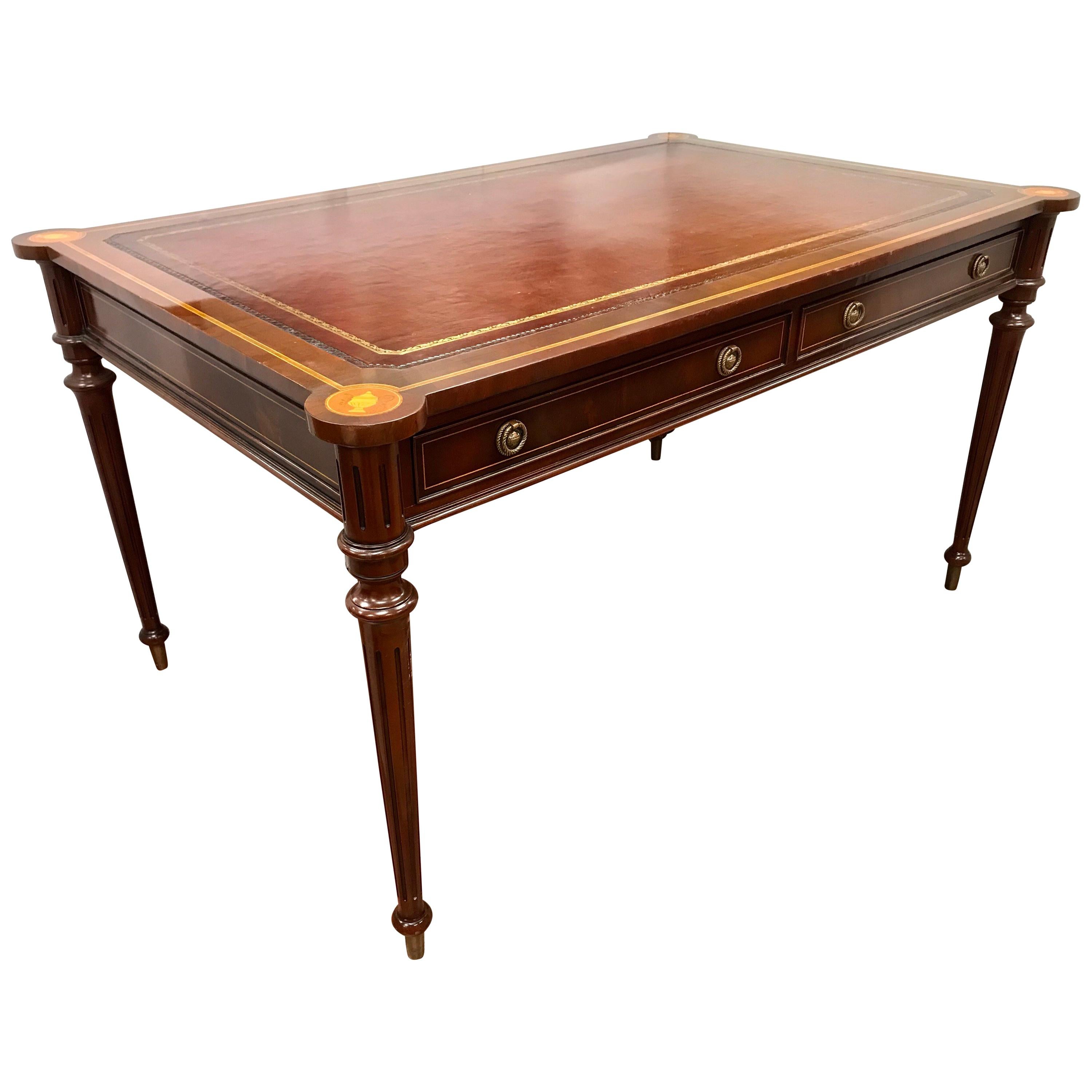 French Mahogany Writing Desk Writing Table with Leather Top Bureau Plat