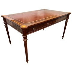 Vintage French Mahogany Writing Desk Writing Table with Leather Top Bureau Plat