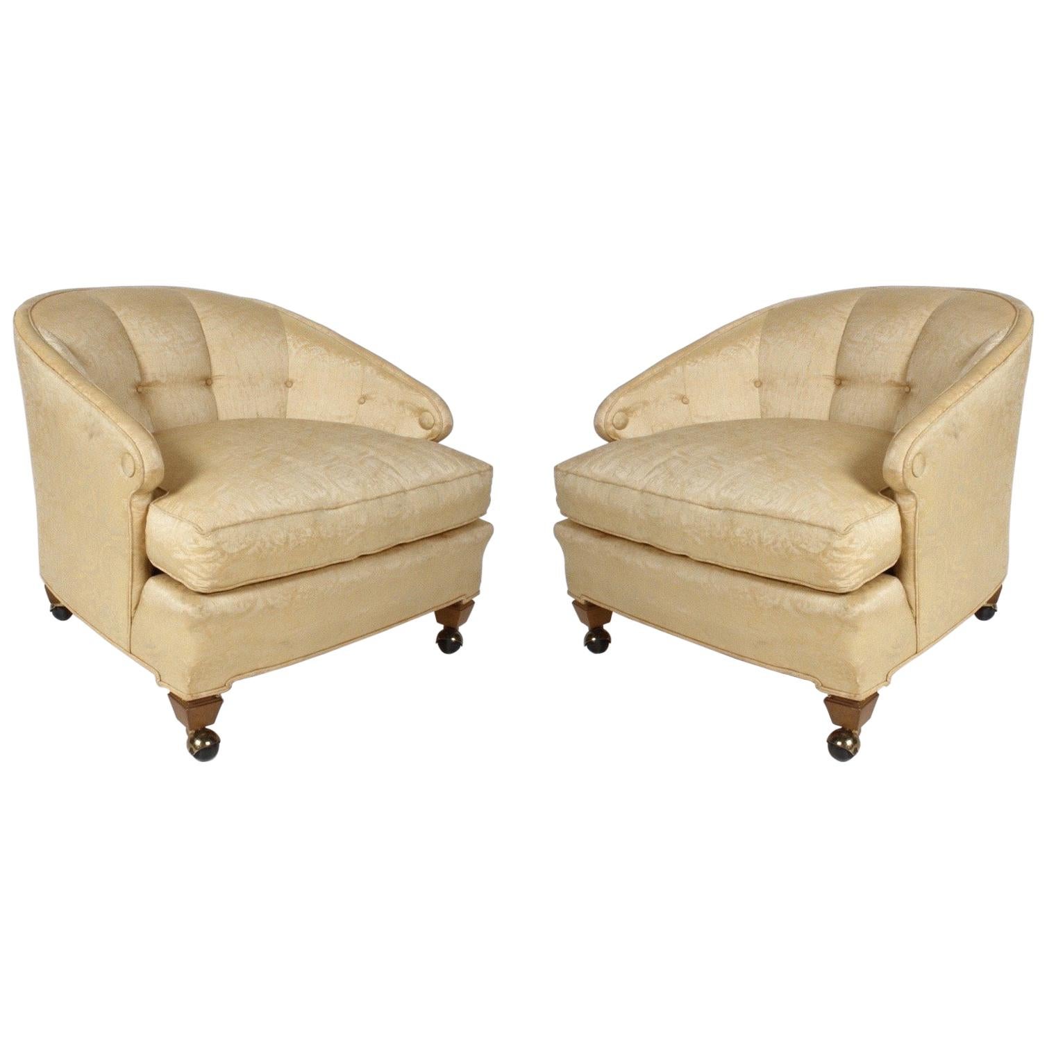 Pair of Hollywood Regency Tomlinson Lounge Chairs on Castors