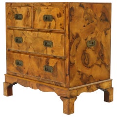 Campaign Style Patch Burl Olive Wood Small Bachelor Chest Dresser Cabinet