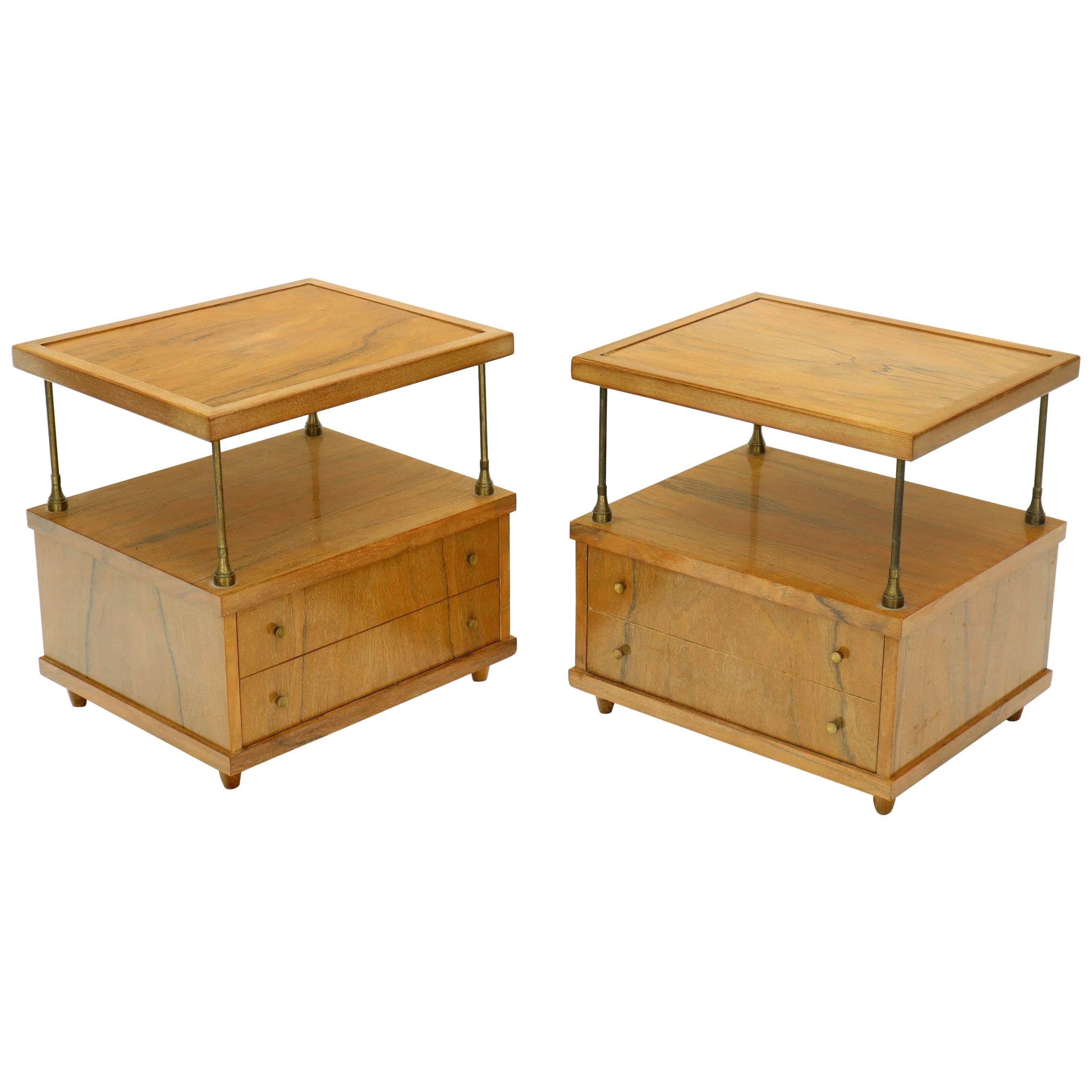Pair of Flip Floating Top One Drawer End Tables Stands