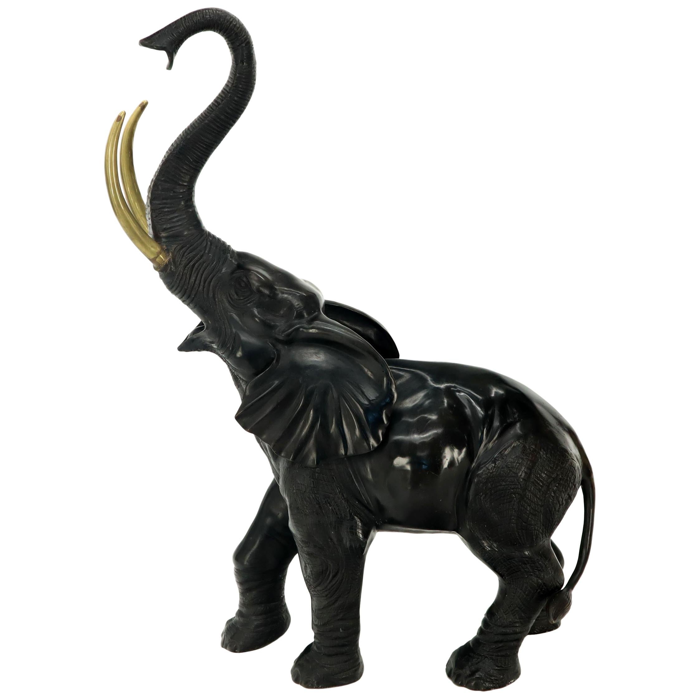 Grande sculpture d'éléphant en bronze de 55 pouces de haut