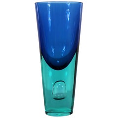 Lg Murano Blue Turquoise Sommerso Bubble Vase Style Antonio da Ros for Cenedese