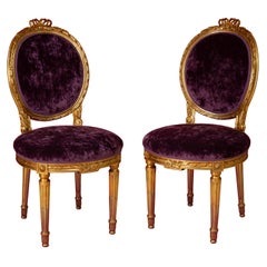 Pair of 19th Century Hand Carved with elegant Purple Velvet Chairs French Style