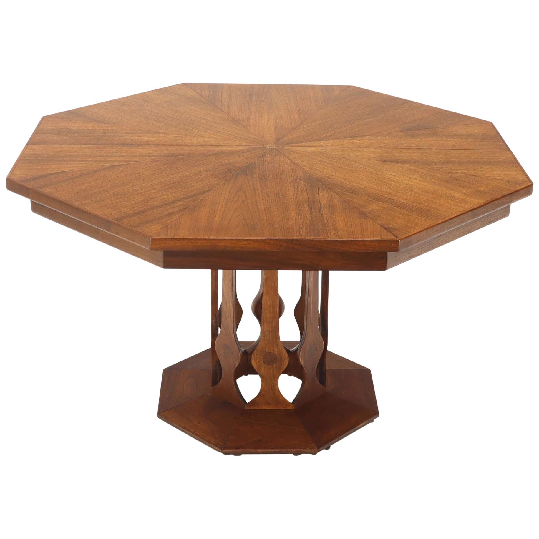 Oiled Walnut Octagonal Round Dining Table with Two Extension Leafs Probber Style