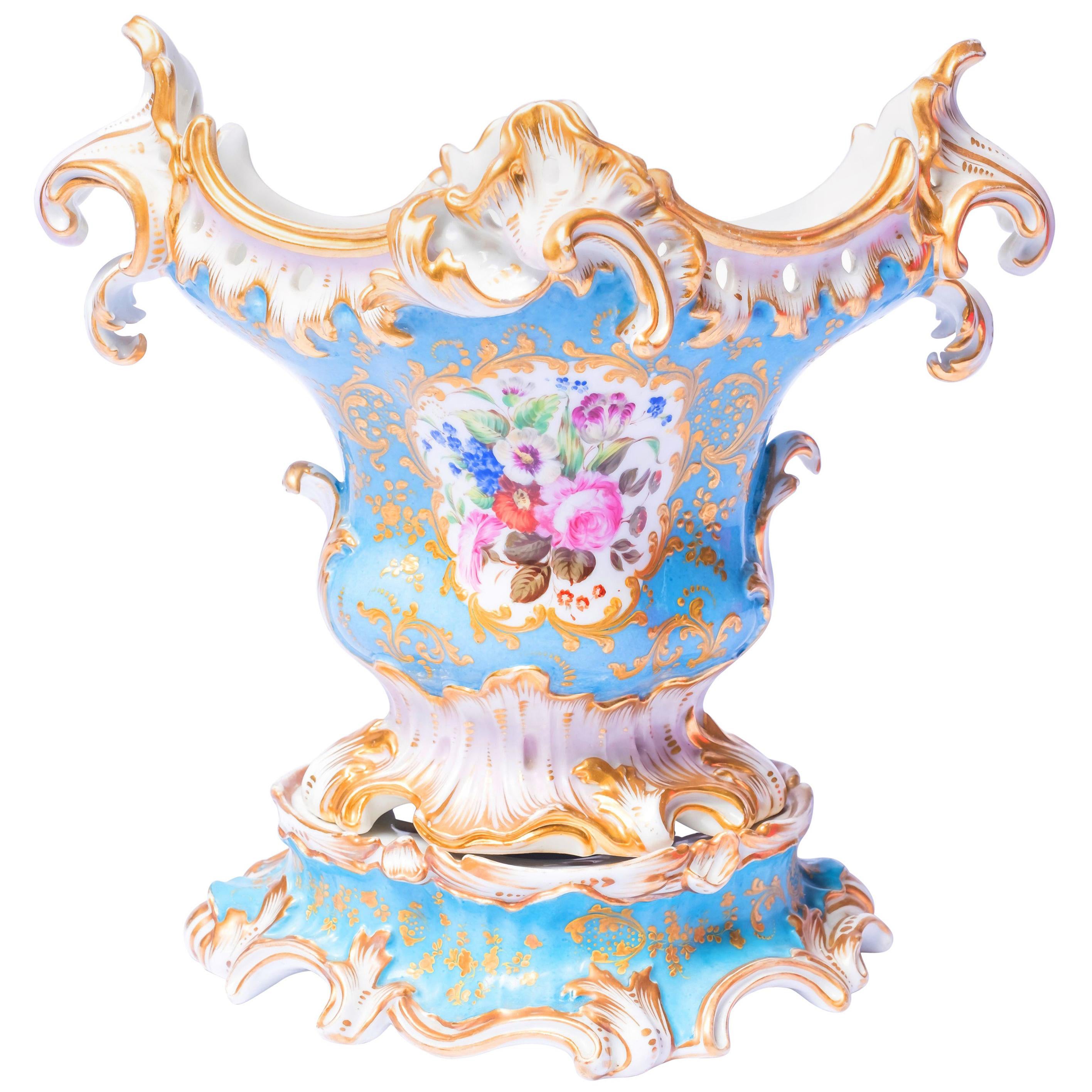 Vase with a Hexagonal-Shaped Porcelain Base French, 19th Century