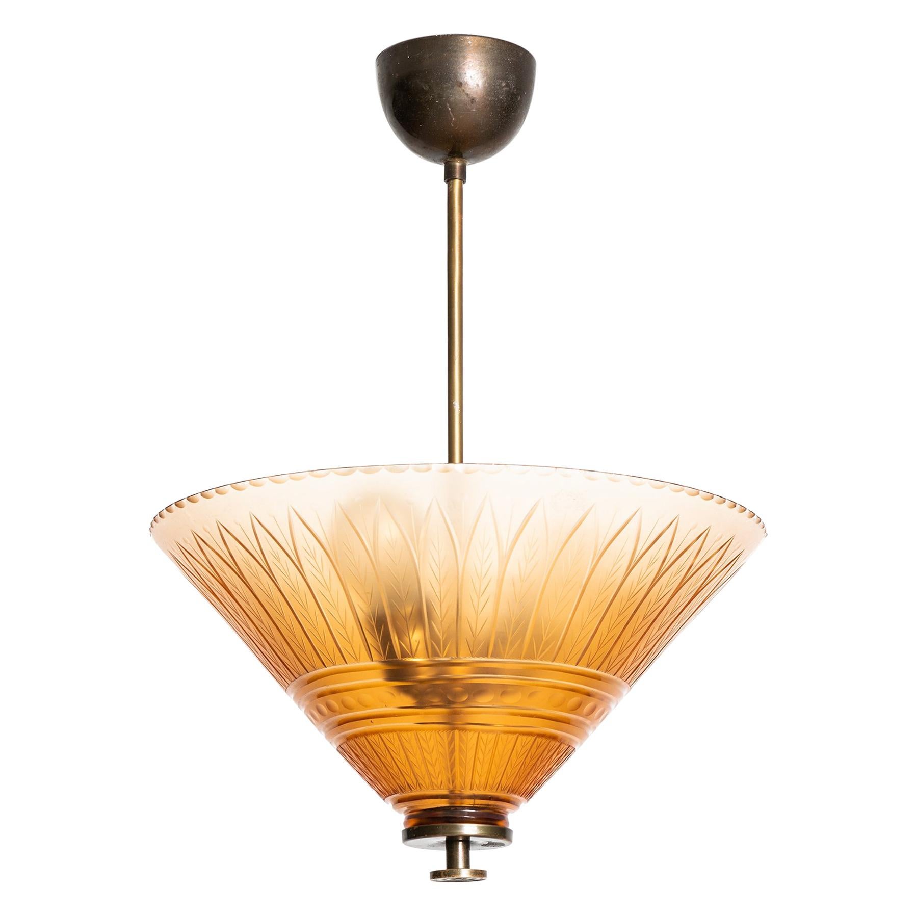 Edward Hald Ceiling Lamp Produced by Orrefors in Sweden For Sale