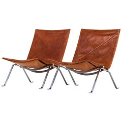 Poul Kjærholm Pk-22 Easy Chairs by E. Kold Christensen in Denmark